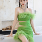 Green Feahter Sexy Sheath One Shoulder Pleated Satin Outfit Party Dress Homecoming Dress SH3523