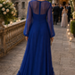Elegant A Line Long Sleeve Chiffon Prom Dress Evening Dress SH6351