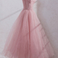 Cute Pink Princess Tulle Sequin Prom Dress Off The Shoulder Evening Dress SH1046