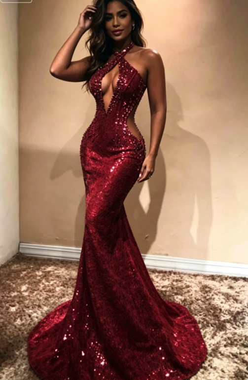Halter Open Back Long Prom Dresses Cheap Shiny Beads Crystals Illusion Mermaid Formal Gowns R0001