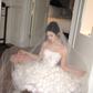 Exquisite 3D Floral A Line Strapless White Tulle Short Cocktail Dress Homecoming Dress SH3403