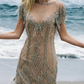 Unique Luxurious Sheath Shiny Beaded Tulle Short Prom Dress Homecoming Dress SH6393