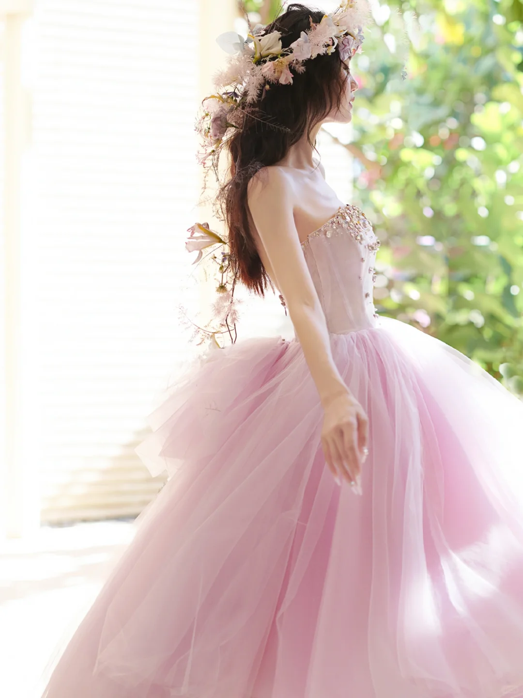 Gentle A Line Strapless Rhinestone Purple Tulle Party Dress Evening Dress SH3216