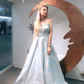 Elegant A Line Strapless Baby Blue Satin Long Prom Dress Evening Dress SH2173