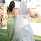 Sage Green Sheath Strapless Satin Long Bridesmaid Dress SH6301