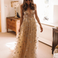 Charming V-neck Floral Long Prom Dress, Evening Dress T132