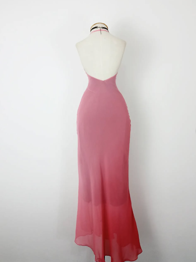 Retro Mermaid Halter Pink Ombre Beaded Chiffon Open Back Prom Dress Ev shinydress Retro Mermaid Halter Pink Ombre Beaded Chiffon Open Back Prom Dress Ev shinydress