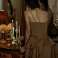 Sexy Brown A Line Spaghetti Strap Layered Satin Short Prom Dress Homecoming Dress SH6007