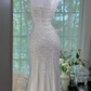 Gentle Mermaid Spaghetti Strap Beaded  White Chiffon Long Prom Dress Evening Dress SH2984