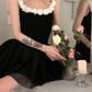 Cute A Line Straps White Floral Black Tulle Short Homecoming Dress Outfits SH5824