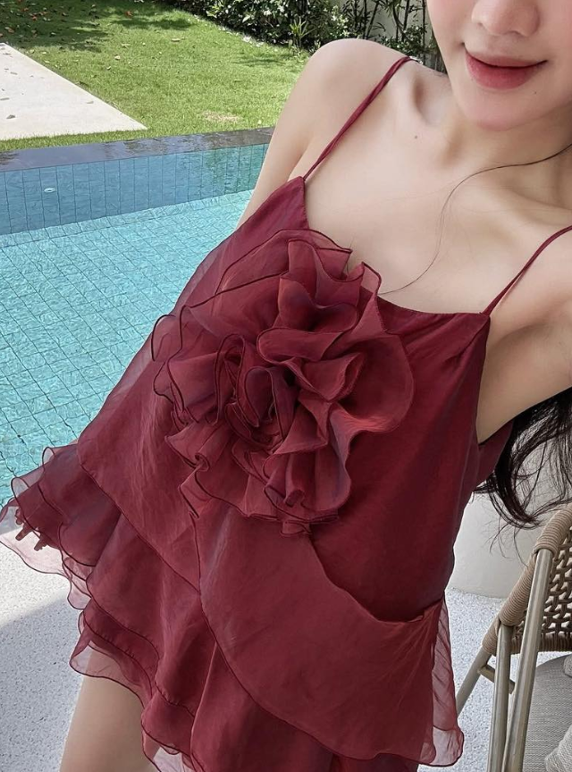 Burgundy A Line Spaghetti Strap Layered Chiffon Short Homecoming Dress Outfits SH4680