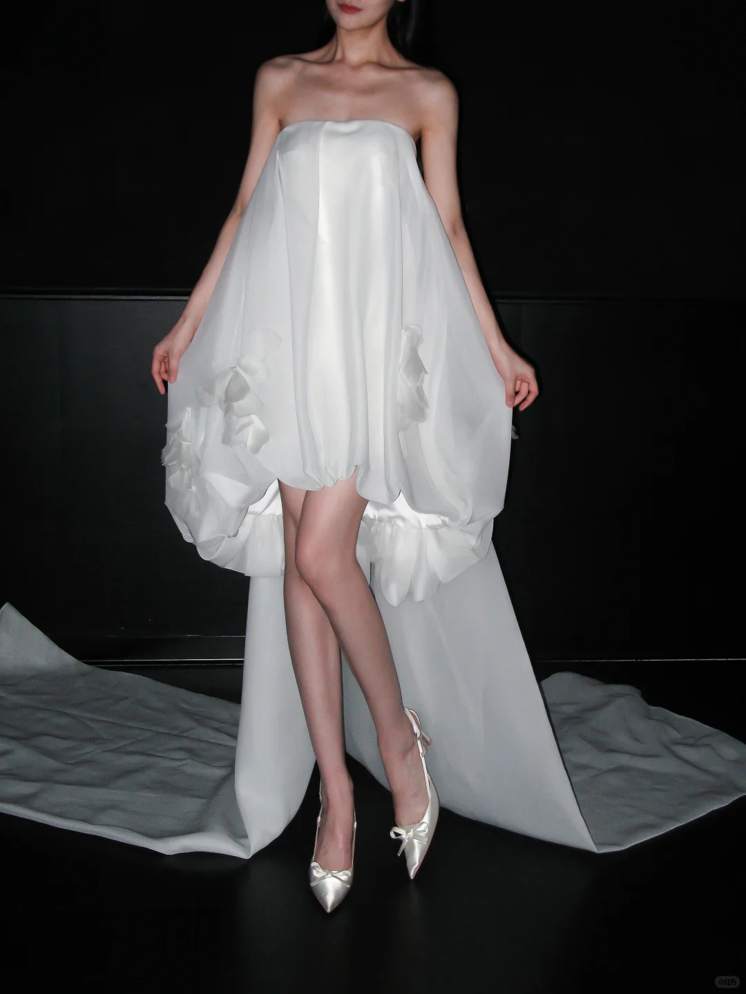 Cute A Line Strapless White Tulle Long Sweep Wedding Dress SH5979