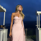 Light Pink Sheath One Shoulder Pleated Beaded Chiffon Prom Dress Wedding Guest Dress SH4699
