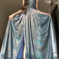 Shiny Blue A Line Sweetheart Neck Sequin Graduation Ball Gown 18th Birthday Dress with Slit SH4989