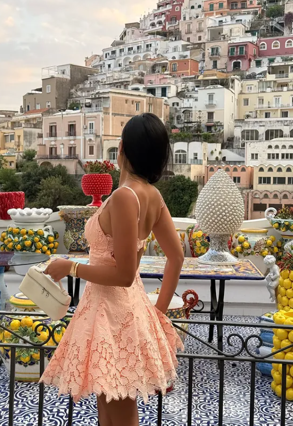 Light Pink A Line Straps Lace Cocktail Dress Homecoming Dress SH6154