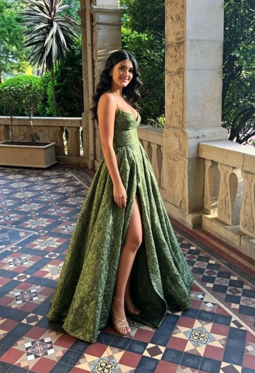 Vintage Spaghetti Straps Green Prom Dress Long Prom Dresses SH343