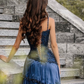 Navy Blue Mermaid Straps Beaded Layered Satin Prom Dress Evening Dress SH6336