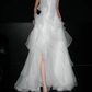 Dreamy A Line Strapless White Layered Organza Wedding Dress SH5865