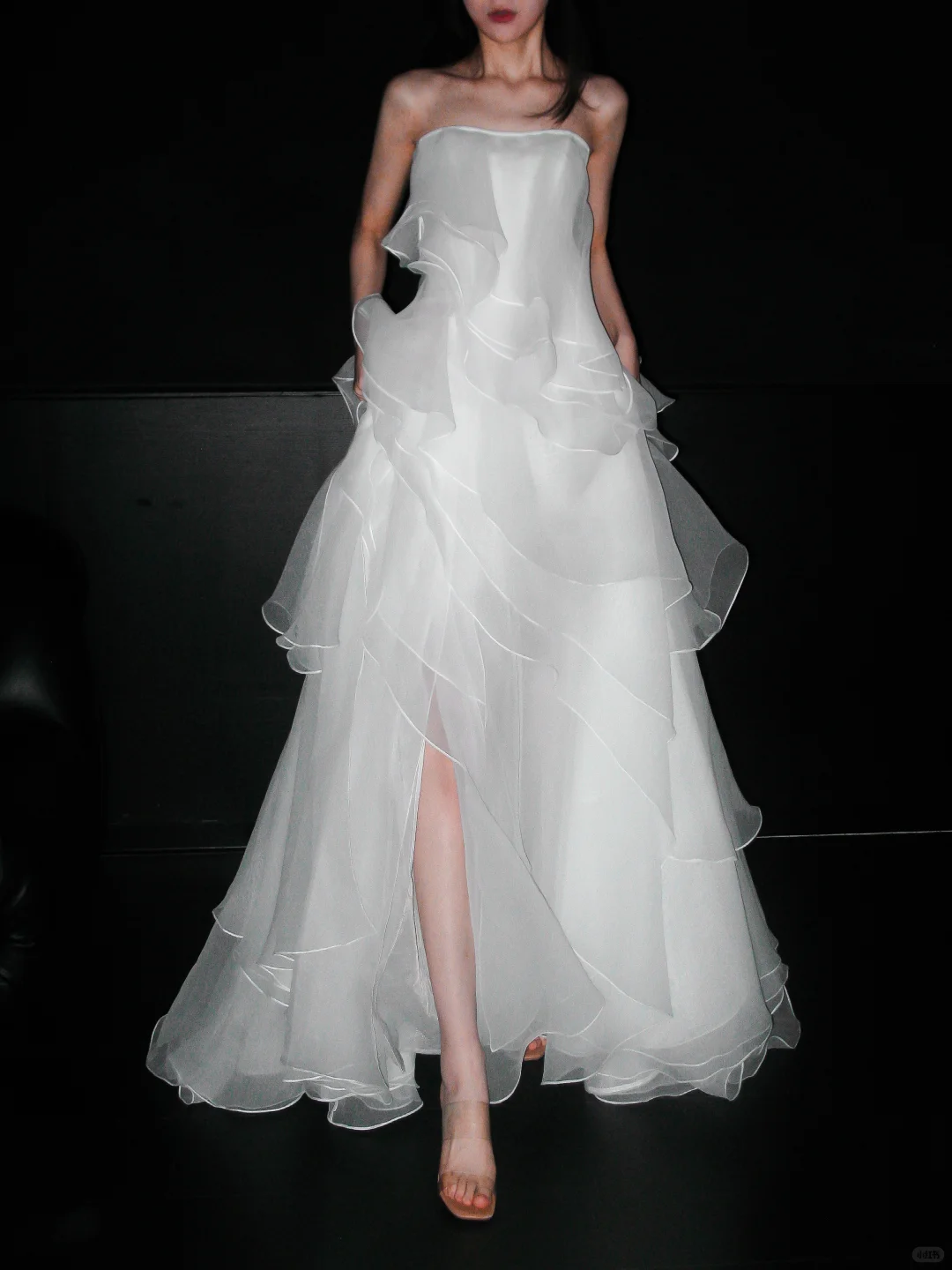 Dreamy A Line Strapless White Layered Organza Wedding Dress SH5865
