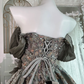 Vintage Grey Print Floral Ball Gown Beaded Satin Tulle Prom Dress Sweet 16 Dress SH5986