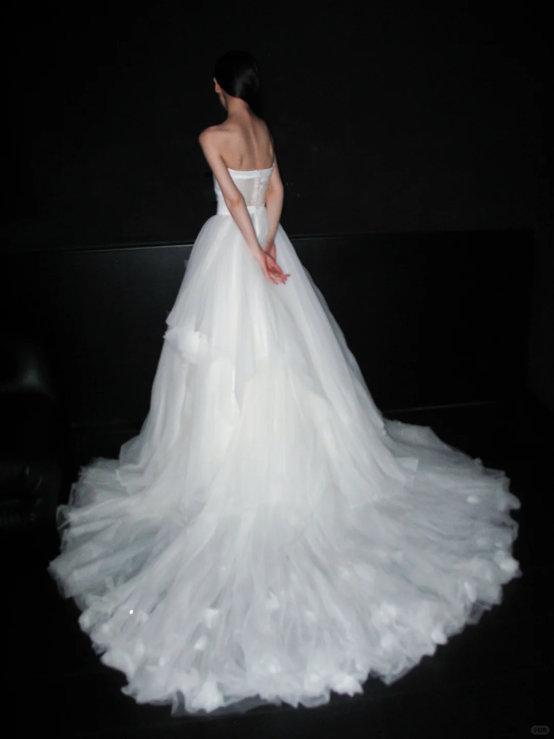 Pretty Romantic Ball Gown Strapless White Satin Tulle Long Train Wedding Dress SH6619