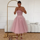 Pink A Line Spaghetti Strap Tulle 18th Birthday Dress Prom Dress SH3848