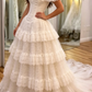 Princess Ball Gown Off the Shoulder White Layered Lace Long Wedding Dress SH7070