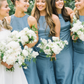 Blue Mermaid Round Neck Satin Back Bow Long Bridesmaid Dress SH6300