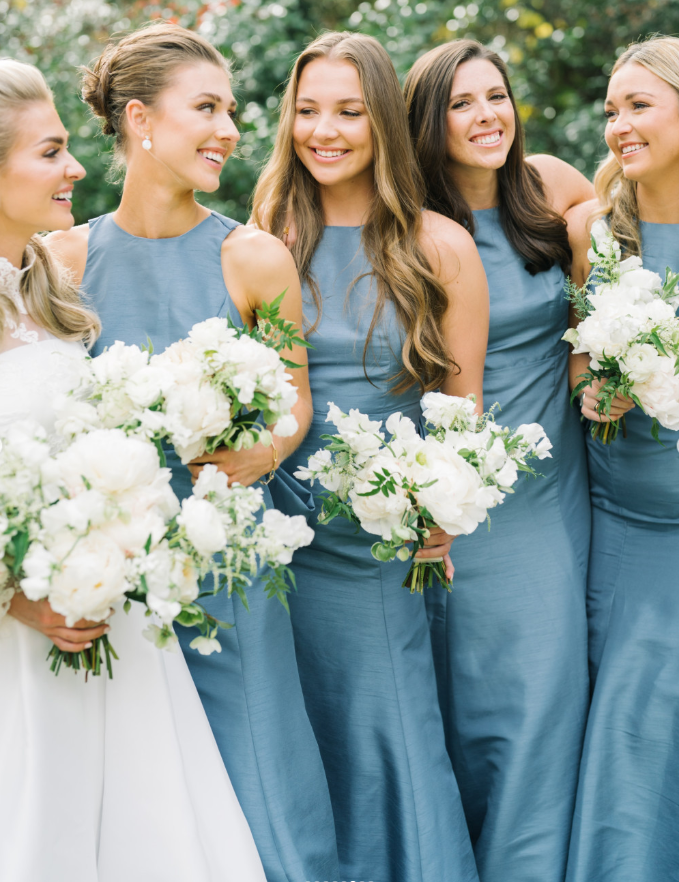 Blue Mermaid Round Neck Satin Back Bow Long Bridesmaid Dress SH6300