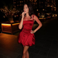 Burgundy Bow A Line Spaghetti Strap Satin Short Homecoming Dress Birthday Dress SH4163