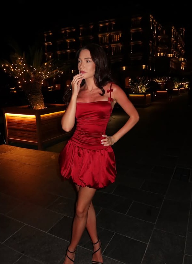 Burgundy Bow A Line Spaghetti Strap Satin Short Homecoming Dress Birthday Dress SH4163
