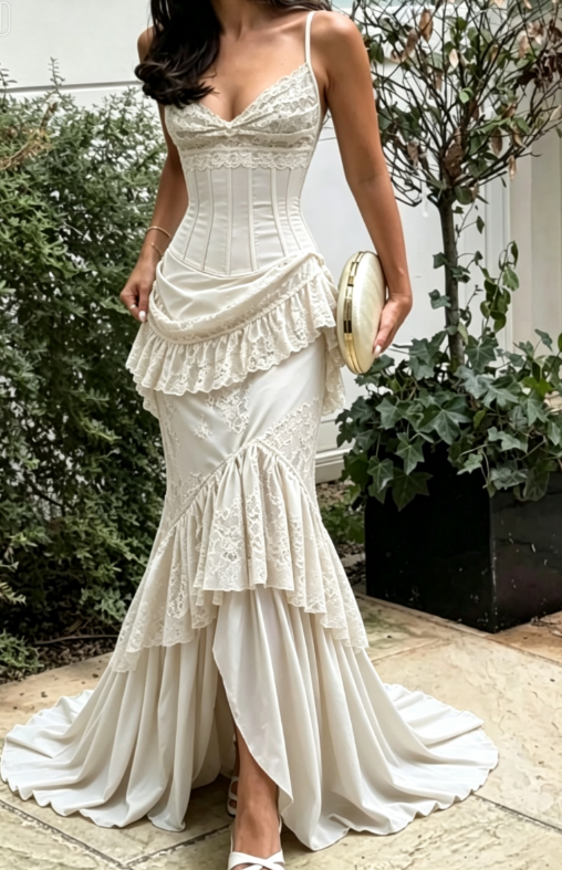 Vintage Green Mermaid Spaghetti Strap Exquisite Lace Satin Long Prom Dress Evening Dress SH6716