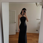 Elegant Simple Black Mermaid Halter Satin Evening Dress Party Dress Formal Dress SH3953
