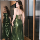 Shiny Green Sheath Strapless Sequin Evening Dress Party Dress with Slit SH3481