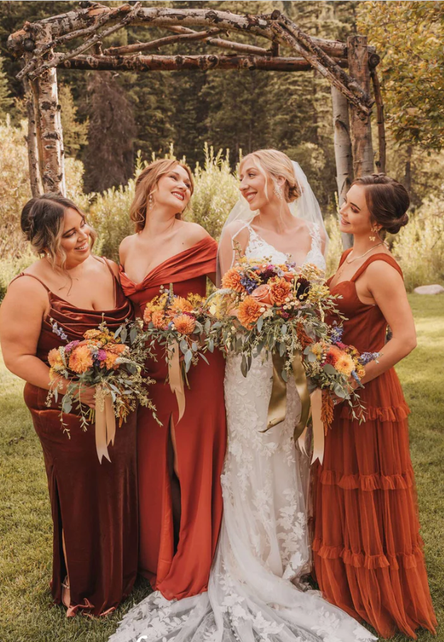 Burnt Orange Mismatched Charming Autumn Wedding Party Bridesmaid Dresses SH5578