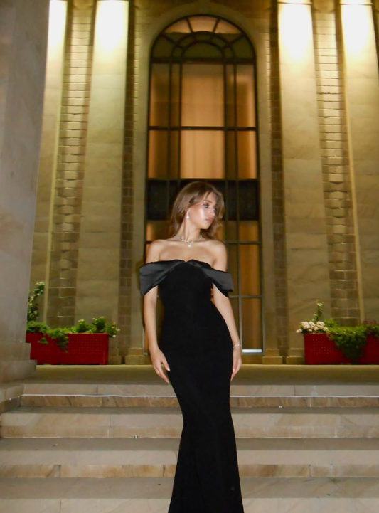 Sexy Black Mermaid Off the Shoulder Velvet Satin Long Prom Dress Formal Dress SH3873