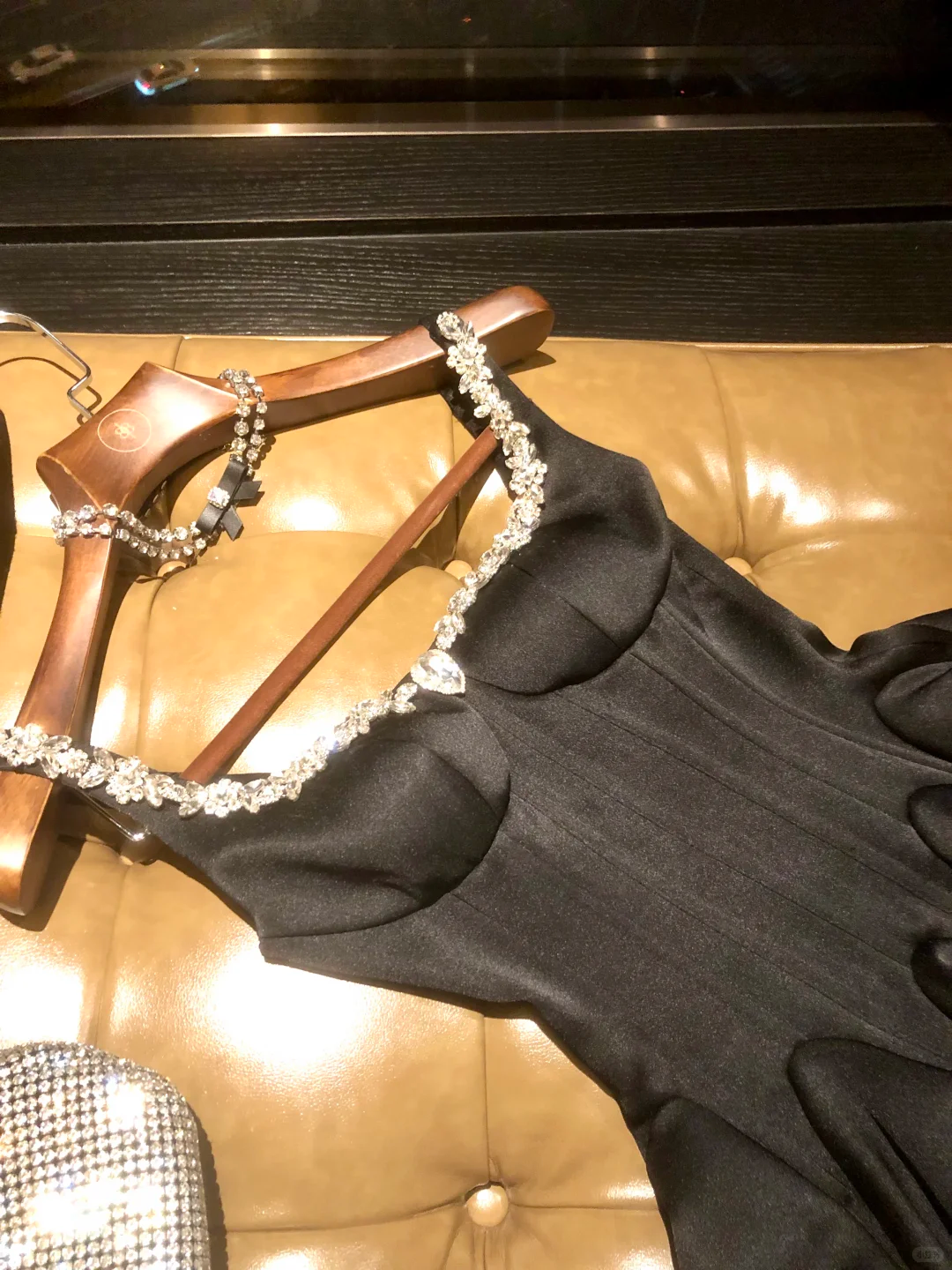 Black A Line Strap Rhinestone Satin Short Prom Dress Homecoming Dress SH7179