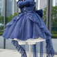Dramy Navy Blue Ball Gown Spaghetti Strap Bow Satin Tulle Short Prom Dress Homecoming Dress SH6439