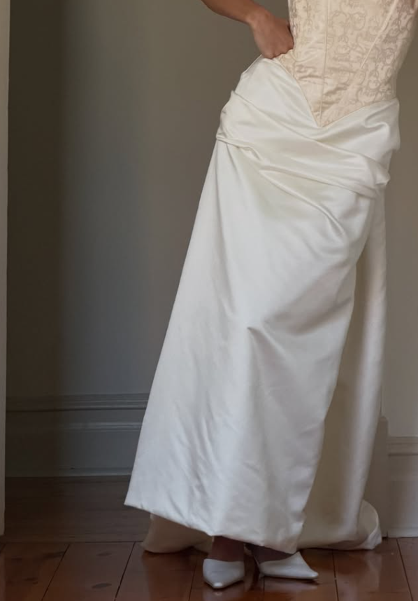 Vintage Simple A Line Square Neck Apricot Print Satin Wedding Dress SH8471