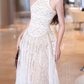 Elegant White A Line Round Neck Lace Long Prom Dress Evening Dress SH1851
