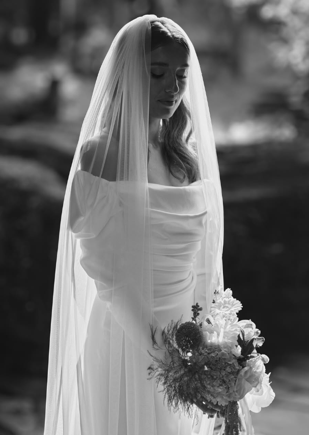 Vintage A Line Long Sleeve Pleated White Satin Long Wedding Dress SH8256