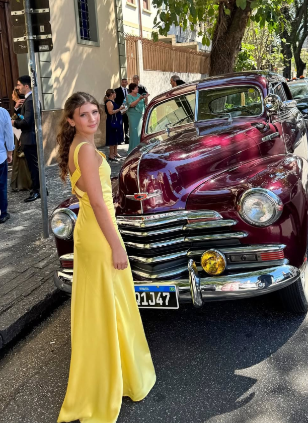 Simple Yellow A Line Spaghetti Strap Satin Date Dress Prom Dress Evening Dress Outfits SH3887