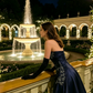 Vintage Navy Blue Exquisite Floral Long Satin Ball Gown Evening Dress Prom Dress SH4823
