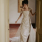 Simple Vintage Sheath Straps Pleated Satin Tulle Wedding Dress SH5074