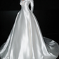 Elegant Ball Gown Long Sleeve Rose White Satin Long Train Wedding Dress SH6672