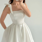 White A Line Bow Straps Satin Short Prom Dress Homecoming Dress SH6010