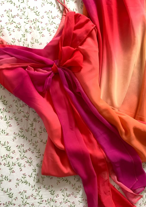 Vintage A Line Spaghetti Strap Orange-red Ombre Chiffon Prom Dress Party Dress SH7413