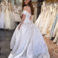 Retro Gentle A Line Off the Shoulder Bow Satin Long Wedding Dress SH6093