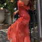 Vintage Mermaid Spaghetti Strap Beaded Ruffle Chiffon Prom Dress Evening Dress SH1998