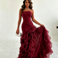 Amazing Dusty Blue Sleeveless Strapless Long Prom Dress with Ruffles SH5461